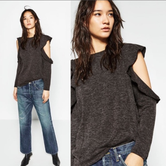Zara | Sweaters | Zara Gray Ruffle Cold 